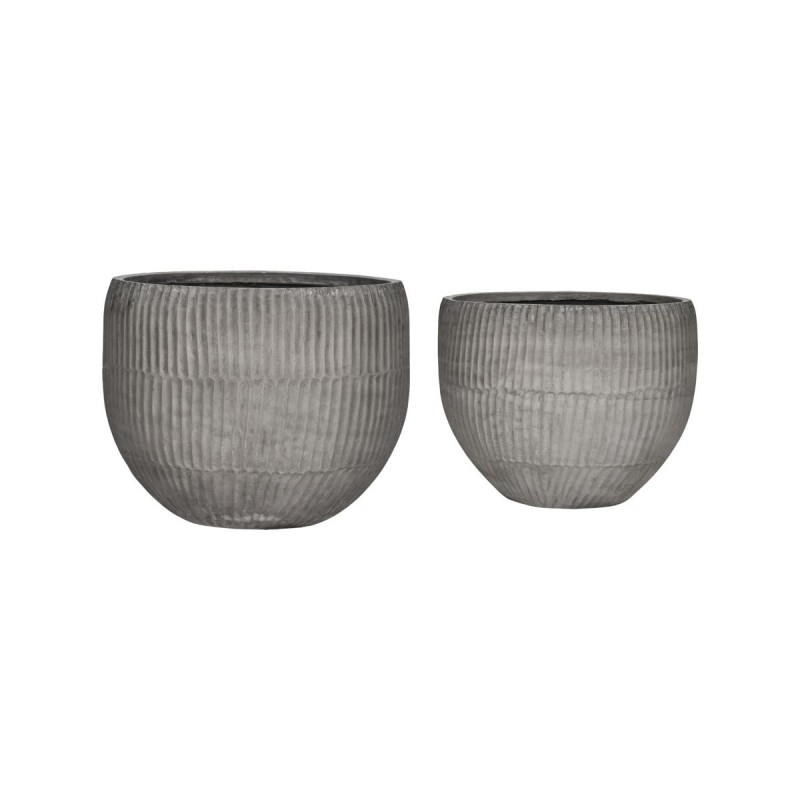 POT BB ROUND RIBBED CEMENT SET OF 2